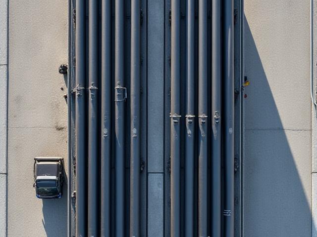 Utility poles and large diameter pipes on a flatbed