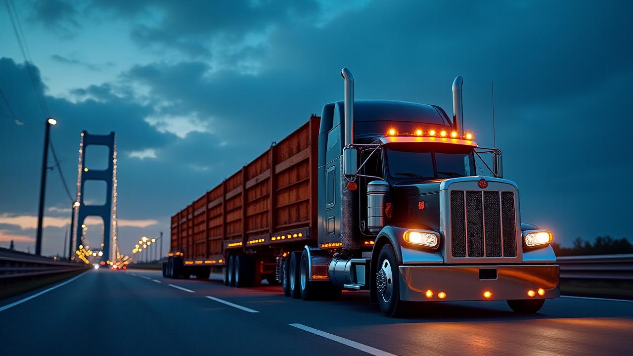 Flatbed truck hauling heavy steel structural beams through Charleston SC