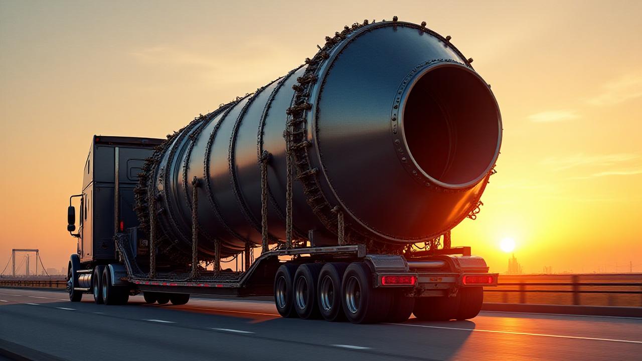 Massive industrial generator on specialized multi-axle trailer in Charleston